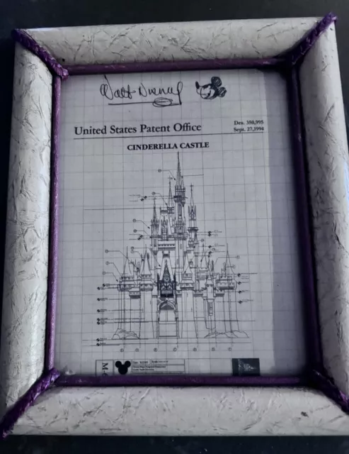 Disney Cinderella Castle Blue Print US Patent wall hanging VTG 10 x 8 in