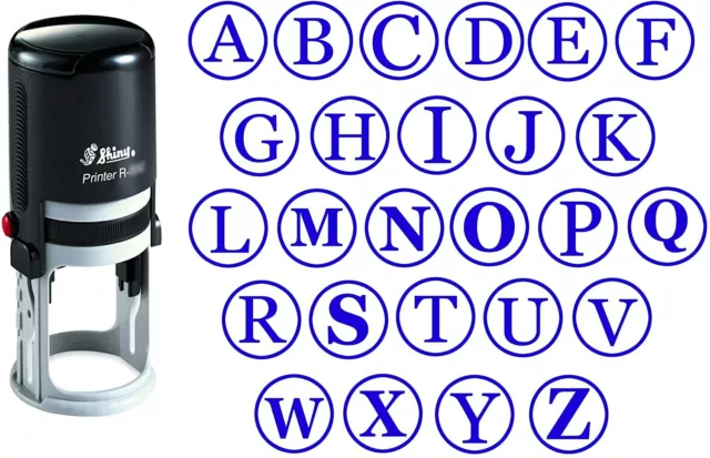 Custom A-Z Alphabet Stamp in Blue Ink Monogram Round Rubber Stamp-Vwy