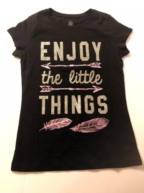 Girls Tee Shirt Kid Size L 10-12 Graphic Print Glitter Black