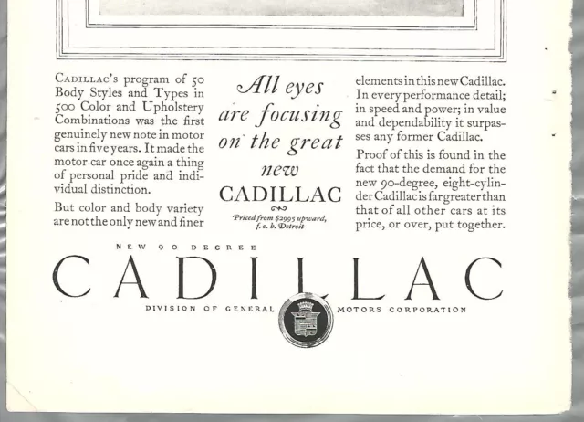 1927 Cadillac advertisement, CADILLAC, new 90 degree V8 engine 3