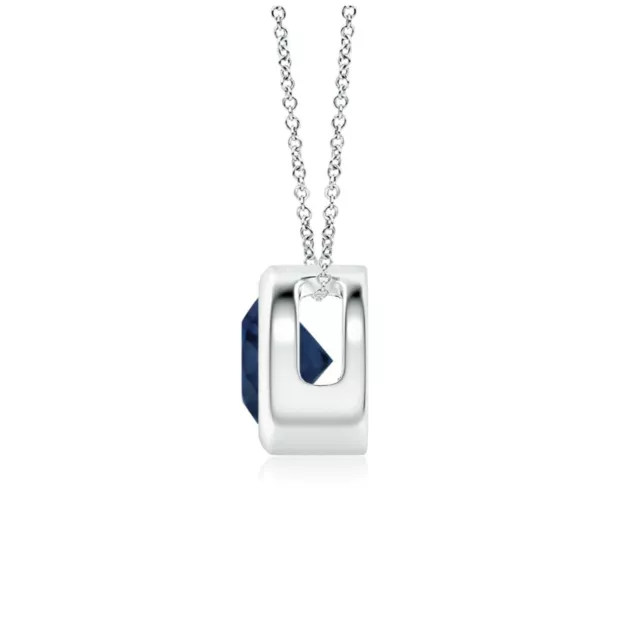 1.25 ct. Genuine Blue Sapphire Solitaire Bezel Pendant in Sterling Silver 2