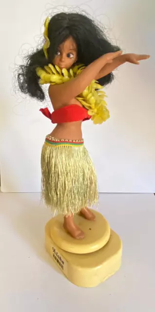 Vintage Hawaiian Hula Dancer Doll  ALOHA HAWAII Music Box Rotating "BLUE HAWAII"