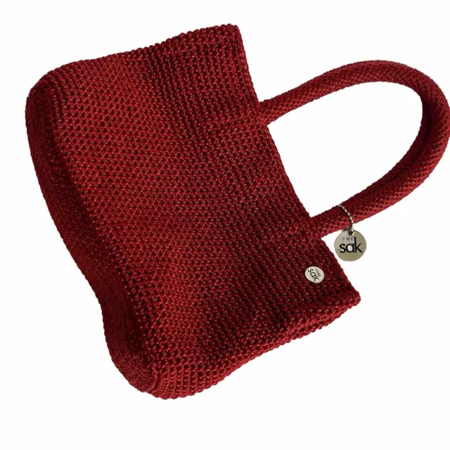 The Sak Vintage Crochet Red Hand Bag Tote Purse Boho Indie Rustic