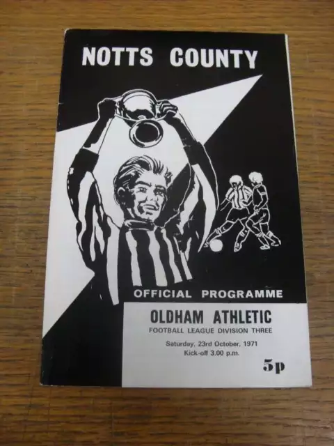 23/10/1971 Notts County v Oldham Athletic  (staple removed)