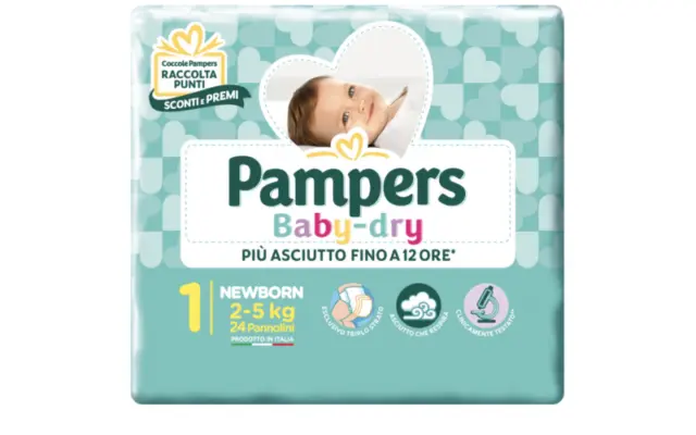Pampers Baby Dry Pannolini Newborn Taglia 1 (2-5 Kg) Offerta 4 Confezioni da 24