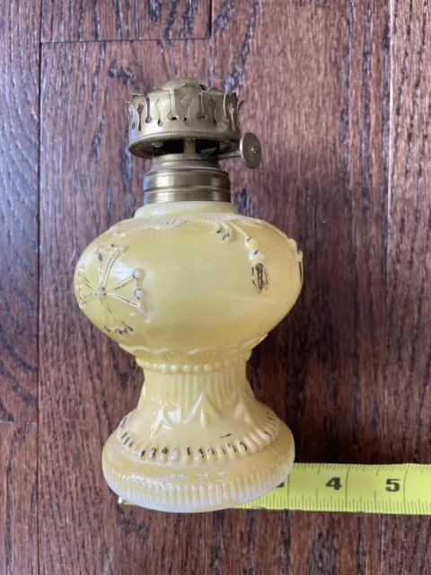 Vintage Antique Hobnail Yellow Milk Glass Oil Lamp 7”. Base Only