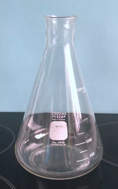 Pyrex 2L - 2000 ml Conical Flask - Lab Glass - Made in Germany - 4980 Stopper 10