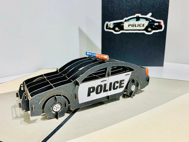 IGifts And Cards Police Car 3D Pop-Up Greeting Card, 6" X 6 Thoughtful Gift For Cops First Responders Law Enforcement Officers Academy Graduation Retirement Celebration Surprise With Envelope