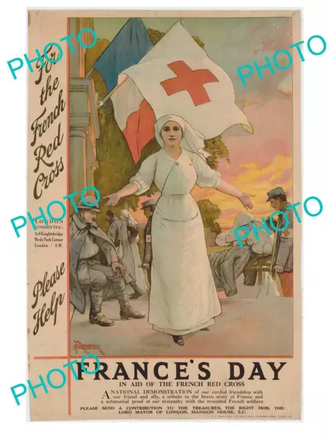 POSTCARD SIZE PHOTO OF WWI  MILITARY POSTER c1915 FRENCH RED CROSS APPEAL