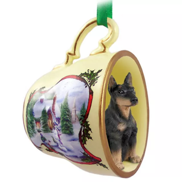 Doberman Pinscher Christmas Teacup Ornament Blk