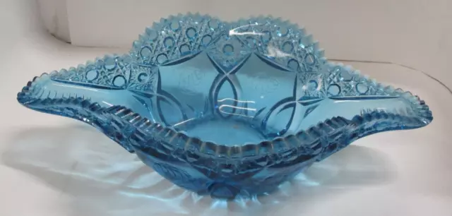 Vintage KEMPLE Blue NAPOLIAN HAT Glass Candy Bowl-Star & Button Etched Roses