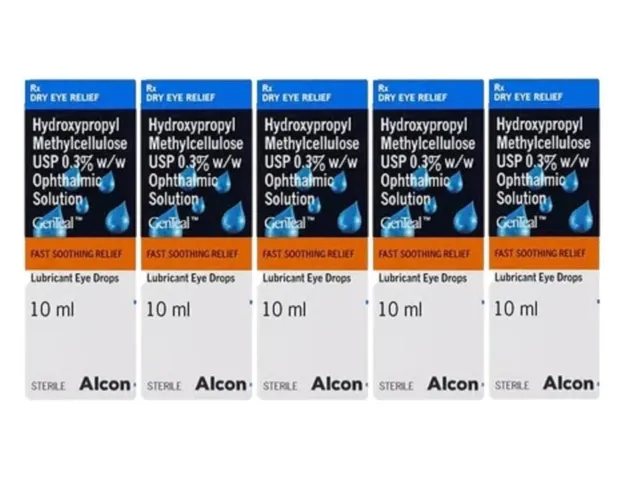 Pack de 5 Alcon - Genteal Gel 10 ml Soulagement des yeux secs Gel hydratant...