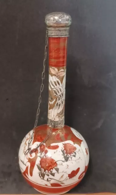 Antike Japanische "KUTANI" Vase - Silbermontierung - handbemalt -  restauriert !