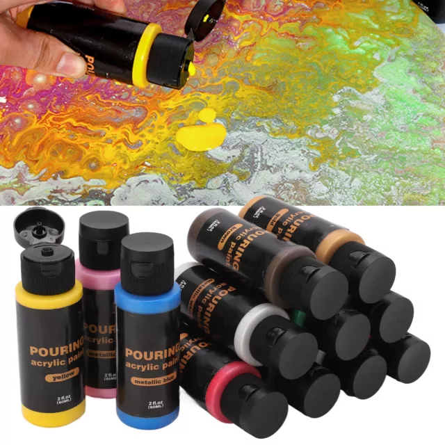Liquid Watercolor 12 Colors Quick Drying DIY Metal Fluid Acrylic Paint Set AGS