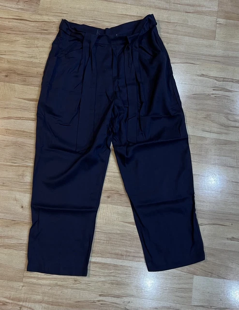 Nuovo da Donna Amour Vert Anissa Tencel Cravatta Vita Corto Pantaloni Blu Navy L