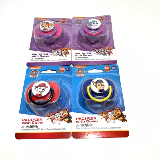 4x NEW Nick JR Paw Patrol Baby Pacifiers 0+ Mo, BPA Free, w/Case, Sky + Chase +