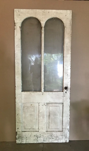 1 Antique Wood 33x80 Decorative Double Arched Glass Farmhouse Door VTG 853-23B