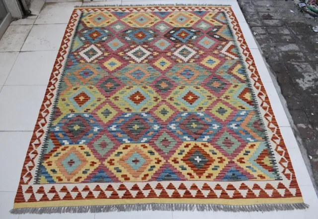 5'2 x 6'6 Handmade afghan tribal khotrang wool area kilim rug, 5x7 persian rug
