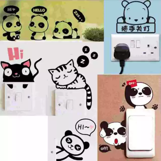 3D Switch Sticker Cat Dog Cartoon Wall Decal Mural Art Kid Room Home Decor DIY