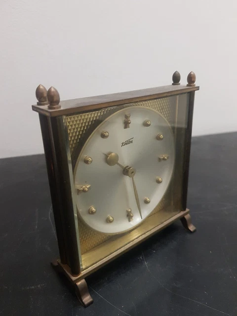Orologio Da Tavolo KOHLER In Ottone Massiccio Anni 50 8Day 7Jewels Funzionante