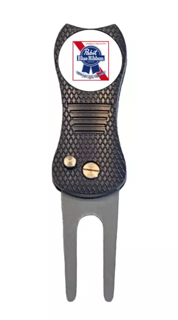 Pabst Blue Ribbon Golf Ball Marker w/ Premium Switchblade Divot Tool Beer PBR
