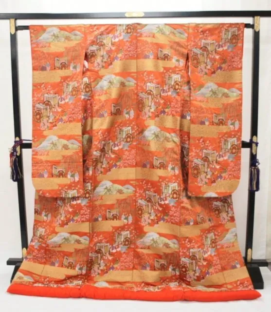 Japanese Kimono Uchikake Luxurious Wedding Pure Silk Orange japan