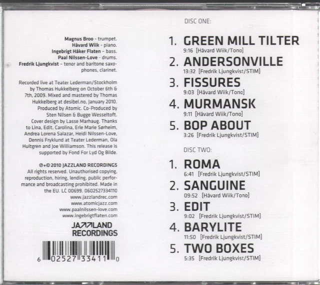 ATOMIC THEATER TILTERS 2CD Norway Jazzland Enregistrement Studio CD ...