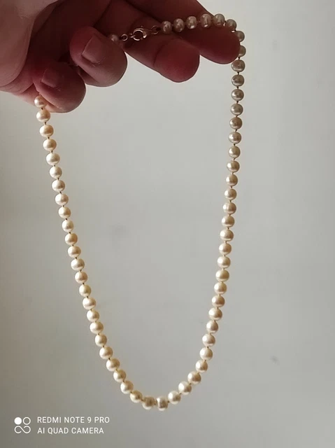 Collier De Perles De Culture Années 1950 - Fermoir Or 18 Carats, Fil Noué, 45.5cm