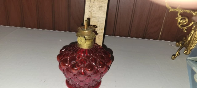 Miniature quilted  RUBY RED Glass oil lamp