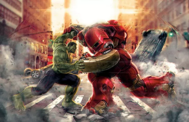 IRON MAN VS HULK AVENGERS - LARGE WALL ART FRAMED CANVAS PICTURE 20x30 INCH