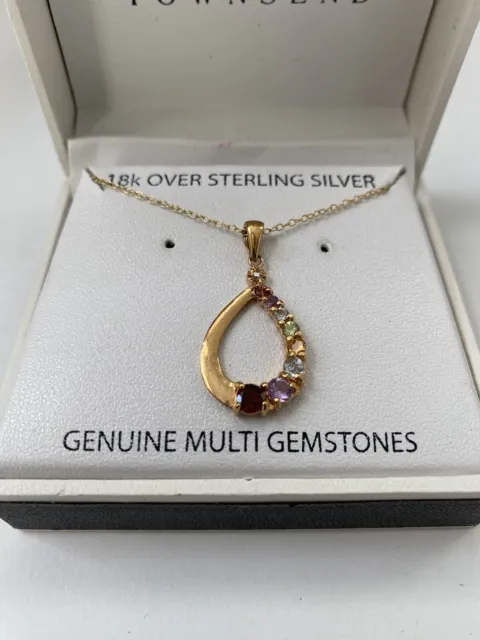 Victoria Townsend 18K Gold Sterling Silver Teardrop Multi Gem Necklace NWT