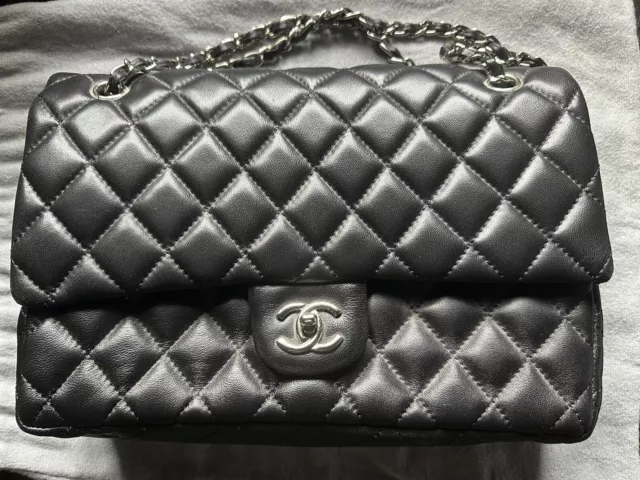 Authentic Chanel Grey Metallic Lambskin Quilted Leather Hobo Shoulder Bag –  Italy Station
