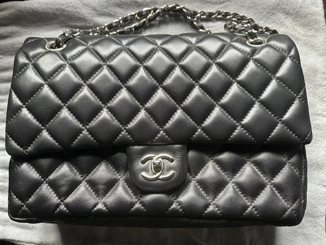 Chanel Round Zip Small Chain Shoulder Bag Black Quilted Lambskin L21