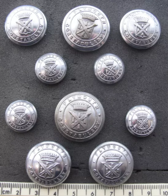 Ten ( 10 ) Plymouth Constabulary uniform buttons