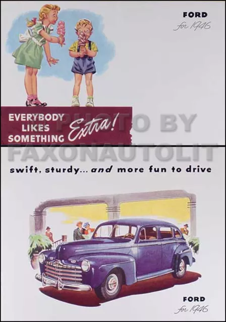 1946 Ford Coche Juego De Dos Folletos - Color Folleto Ventas Y Accesorio Catalog