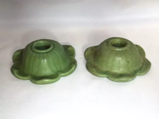 Set/2 - Vintage Green Glazed Ceramic Pottery Mantle Taper Candle Stick Holders