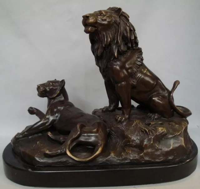 Statue Sculpture Lion Lionne Animalier Style Art Deco Style Art Nouveau Bronze m