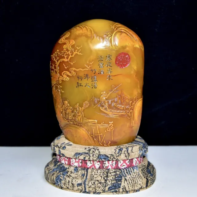 Chinese Exquisite Handmade Landscape figure carving Shoushan Stone Statue Seal