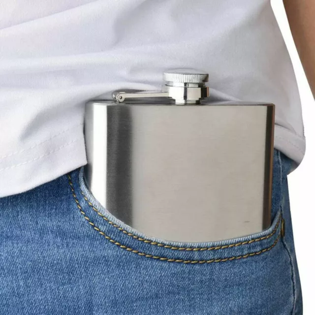 2 Pack 7/10 oz Liquor Pocket Hip Flask Stainless Steel Whiskey Screw Cap Flagon 2