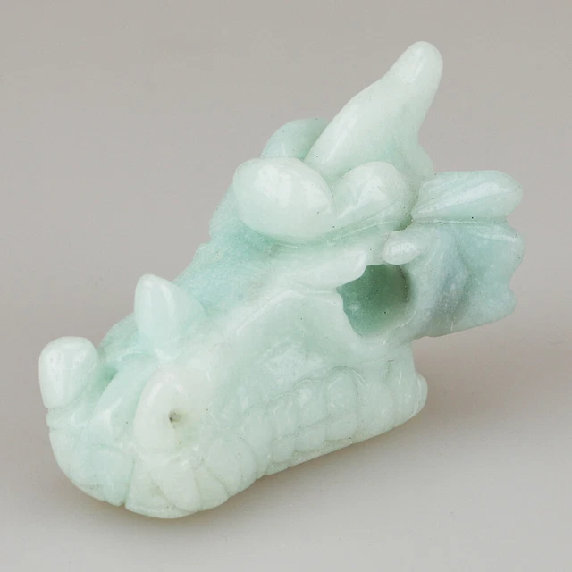 2" Natural Green Jasper Carved Dragon Skull Quartz Crystal Figurine Hand Carving