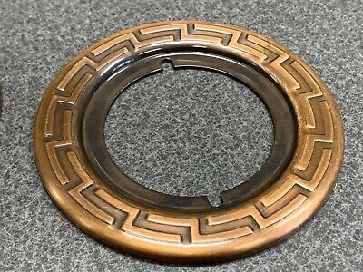 Vintage Mid-Century MCM  3 3/4" Round Copper Escutcheon Doorknob Plate Greek Key