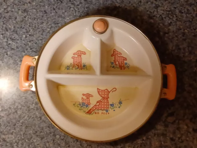 Vintage 1940'S Excello Little Bo Beep Children's Divided Food Warming Dish