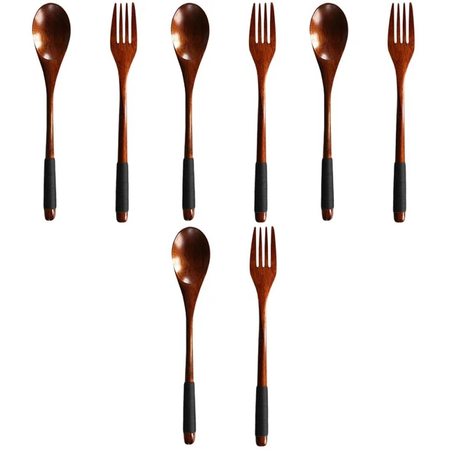4 pz forchetta da dessert manico in legno giapponese cucchiaio stoviglie in bambù