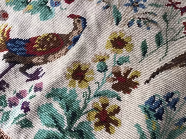 Vintage BIRDS & Flowers  Picture Hanging Wool Tapestry 1980s Hand Embroidered 3