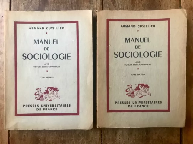 RARE - Armand CUVILLIER MANUEL DE SOCIOLOGIE 2 vol. E.O. Envoi AUTOGRAPHE 1950