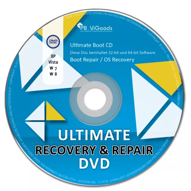 Ultimate Boot & Repair CD/DVD✔ Windows 10 / 8 / 7 / XP✔ Bootfähig✔ Notfall CD✔