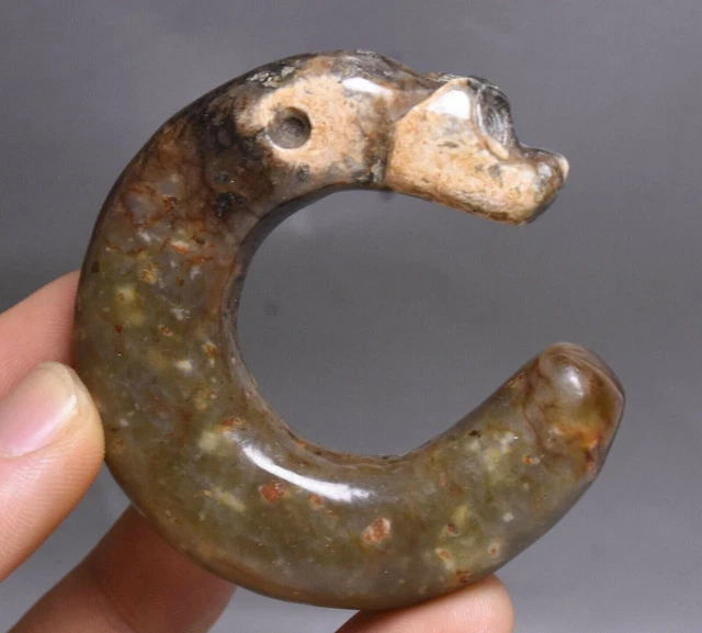 6CM China Hongshan Culture Old Jade Fengshui Pig Dragon Hook Amulet Pendant