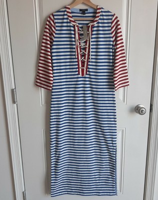 NWT J Crew Blue Nautical Sammie Stripe Baltic Lace Up Knit Maxi Dress Size XS