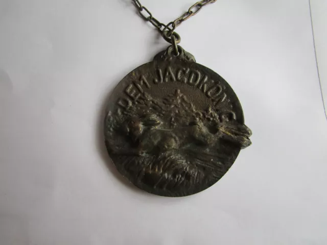 Schwere alte Bronze-Medaille * "Dem Jagdkönig" * Hubertusjagd 1963 * mit Kette