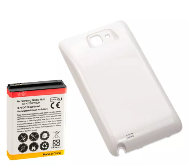 5000mAh Extended Battery + White Door for Samsung Galaxy Note 1 N7000